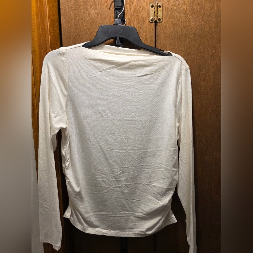 White Long Sleeve Boat Neck Tee